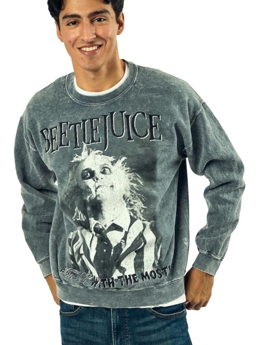Bioworld Beetlejuice Graphic Crewneck Sweatshirt - Gray